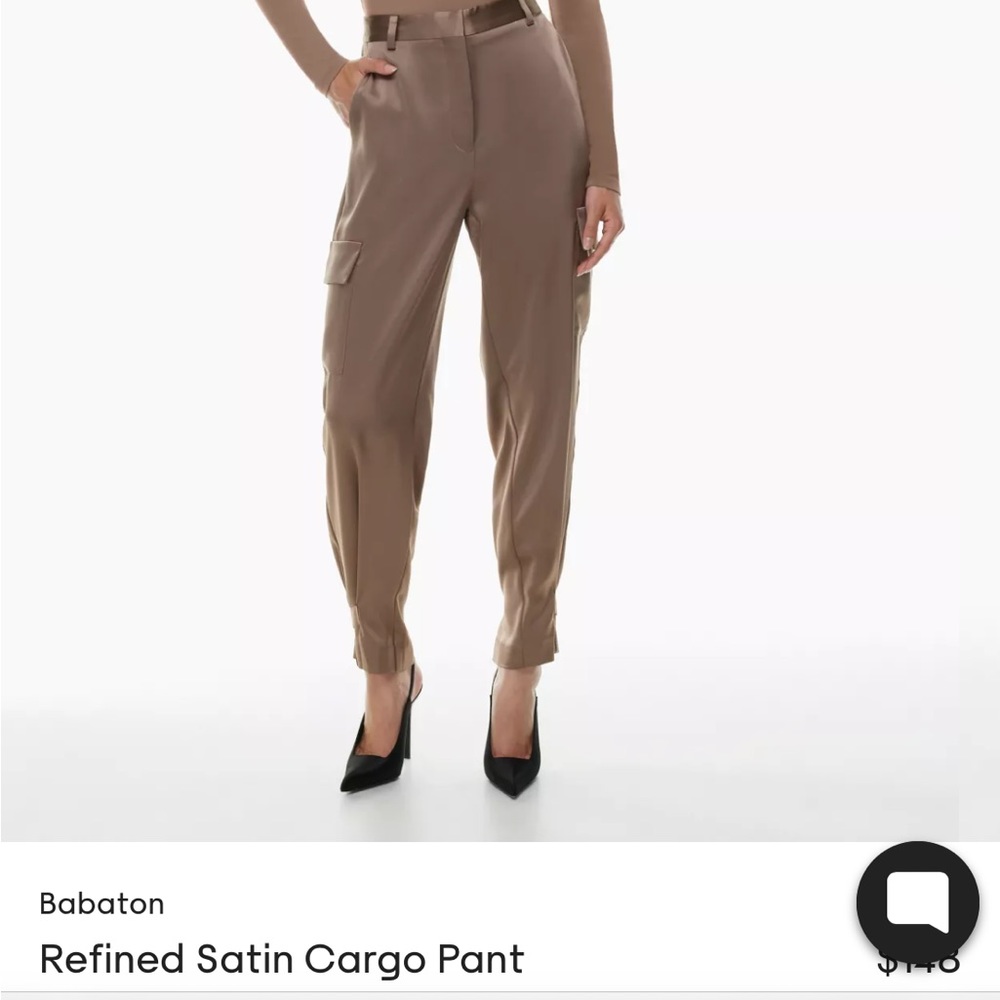 Beautiful Deep Taupe Satin Cargo Pants seen on influencer Emily Ann Gemma!!